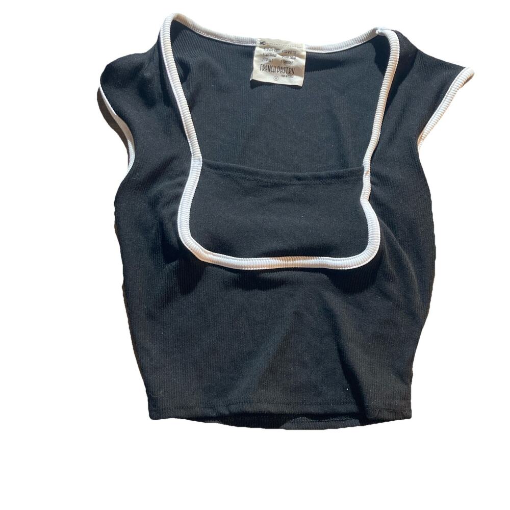 French Pastry Tank Top Petite Cap Sleeve Black White Piping Size Small Womenโs